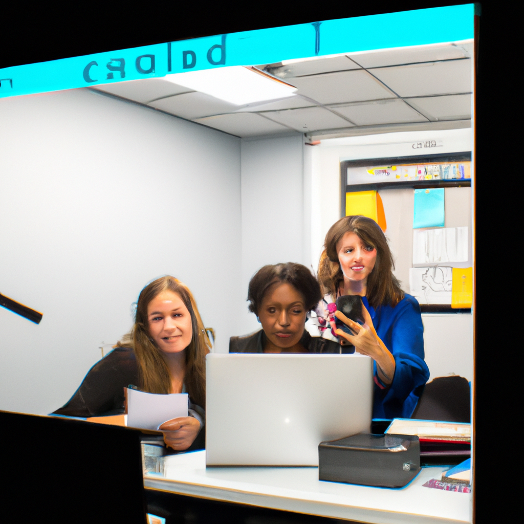 Generated image: diverse editorial team collaborating in a bright newsroom with laptops and storyboards